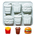 6 Cavity Fast Food Silicone Molds with Hamburger, Cola and Fries Shapes - color: Blue-R0152