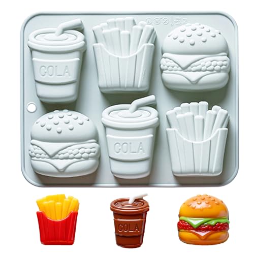 6 Cavity Fast Food Silicone Molds with Hamburger, Cola and Fries Shapes - color: Blue-R0152
