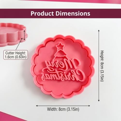 "Merry Christmas" Scalloped 3D Cookie Cutter and Stamp (8 cm / 3.15 inches) – Suitable for fondant, modeling clay, crafts, and cookies; ideal for kids and adults. Merry Christmas! - color: Merry Christmas