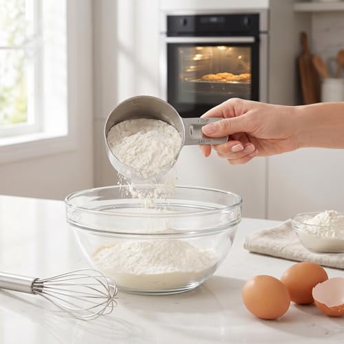 8Pcs Stainless Steel Measuring Cup Set, 240ml Rust-Resistant Kitchen Tool