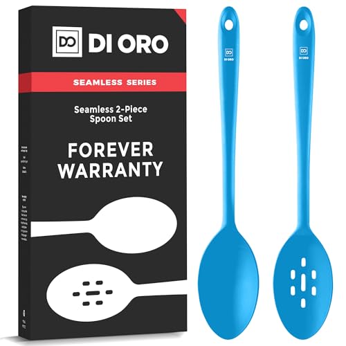 DI ORO Silicone Cooking Spoons - Solid & Slotted Set, 2-Pc Blue - color: Blue