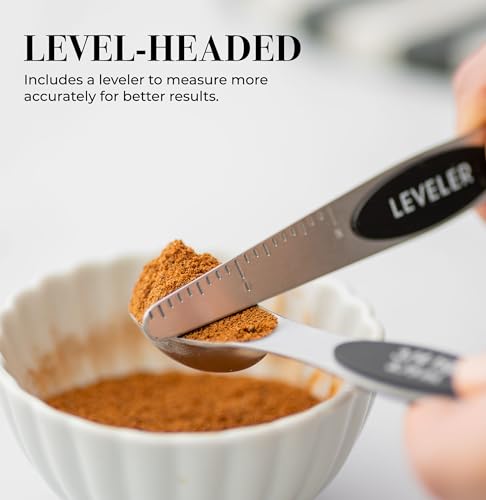 Styled Settings Stainless Steel Magnetic Measuring Spoons Set with Leveler - color: Black & Silver