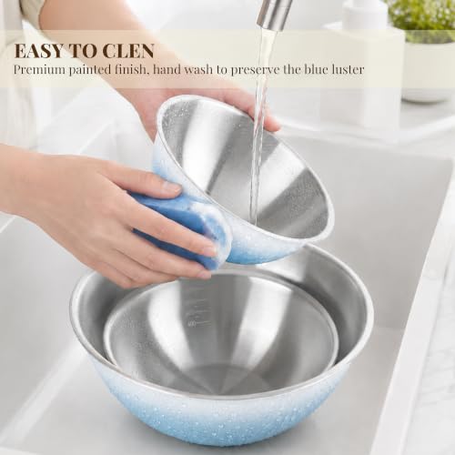 Blue Gradient Mixing Bowls with Measurements, 3-Piece Set - color: Blue Gradient