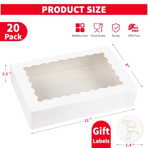 Bakery Boxes with Window, 12x8x2.5 Inches, 20 Pack - color: 12 x 8 x 2.5 Inch
