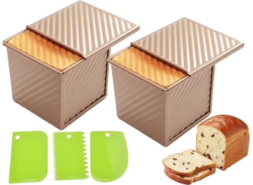 Axim Loaf Pan with Lid,250g/0.55Lb Non-Stick Square Carbon Steel Bakeware Toast Mold with with Slide Cover,Mini Loaf Pans for Baking Bread (2 Pcs)