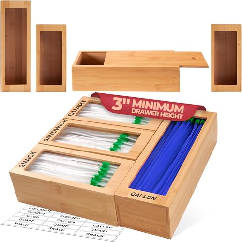 Bamboo Storage Bag Organizer for Kitchen Drawer, Plastic Baggie Organizer - style: Modular Blocks