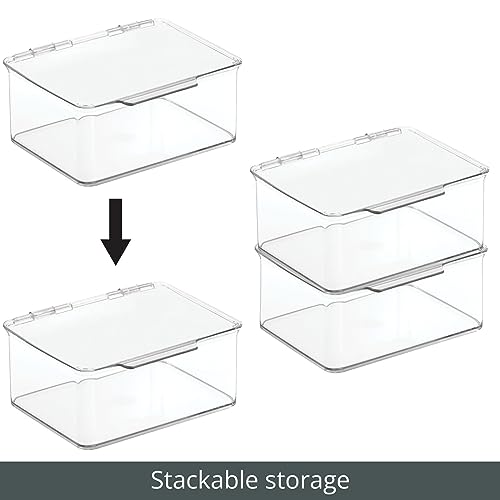 mDesign Plastic Playroom and Gaming Storage Organizer Box Containers with Hinged Lid for Shelves or Cubbies, Holds Small Toys, Building Blocks, Puzzles, Markers, Controllers, or Crayons, 8 Pack, Clear