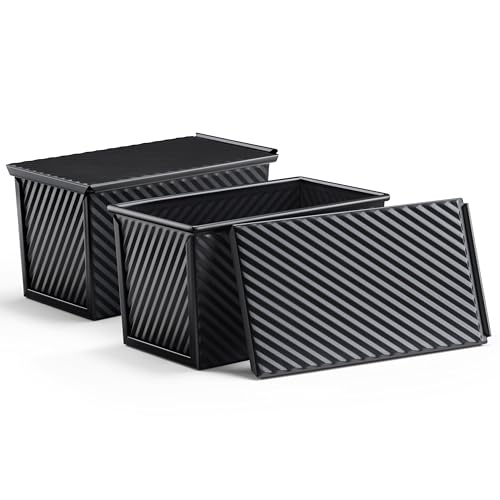 LIANYU 2 Pack Pullman Loaf Pan with Lid, 1 Pound Dough Bread Loaf Pans - color: Black