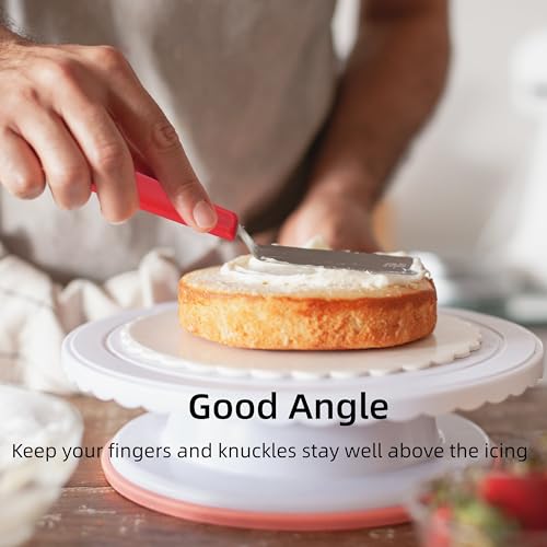 Cake Icing Spatula Set, 3-Piece 4 6 8 Inch Angled Frosting Spatulas with Red Non-Slip Handles, Stainless Steel Icing Spreaders and Palette Knives for Baking and Cake Decorating - size: Red icing spatula 6, 8, 10 inch