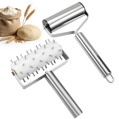 2Pcs Pizza Dough Roller & Dough Docker Kit Stainless Steel Rolling Pin