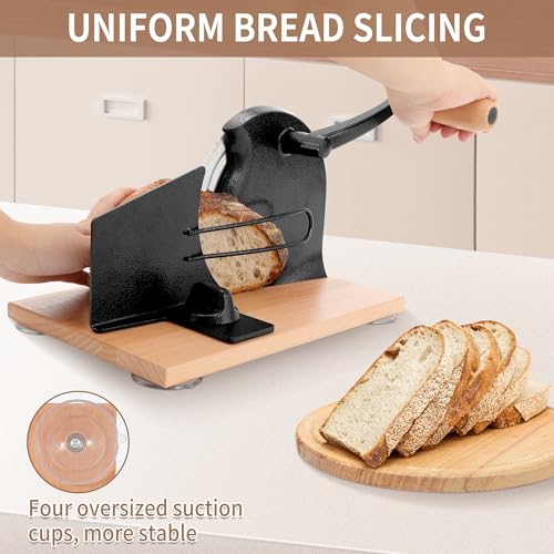 CAWIU Sourdough Bread Slicer, Manual Bread Cutter with Hand Crank, Black - color: Black