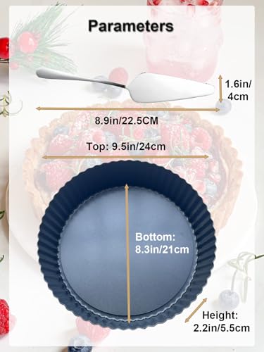 9.5*2.2 Inch Deep Tart Pan w/ Pie Cake Server. Removable Bottom, Non-Stick Coating, Rugged Carbon Steel for Tart Quiche Baking. Gift for Women Wife Christmas Thanksgiving Party Festival Family - size: 9.5*2.2IN
