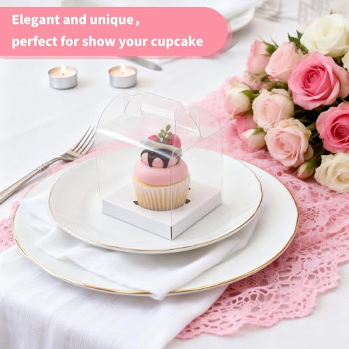 24 Count Individual Cupcake Containers, 4inch Cupcake Boxes Individual, Clear Cupcake Carrier (24, White) - color: White