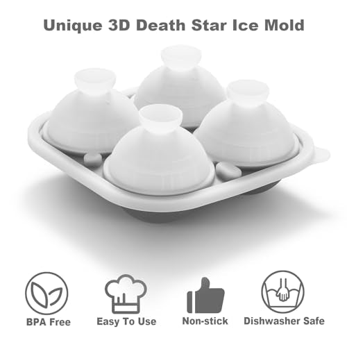 Nax Caki 3D Death Star Ice Cube Molds, Large Silicone Fun Shapes Bourbon Gifts for Men Fandom, Whiskey Ice Cube Mold for Cocktails,Brandy, Whiskey Gifts for Men Nerds & Geeks - style: Death Star Ice Mold
