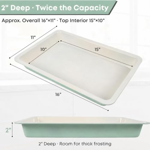 Sheet Cake Pan with Lid, 2" Deep Nonstick Ceramic, Mint Green
