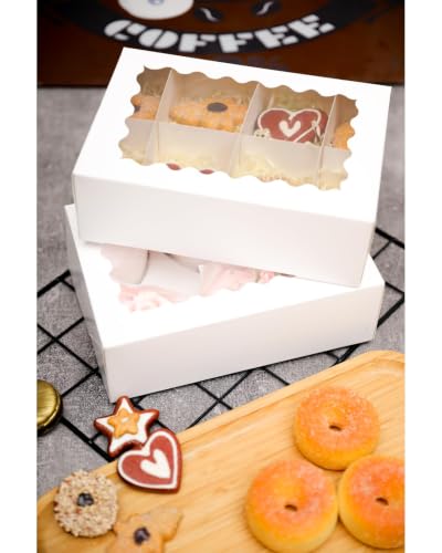 qiqee White 6 Cupcake Boxes with Window Auto-pop up 30 Packs Cupcake Box 9.4"x6.1"x3.3" Bakery Boxes For Cupcakes Carrier, Cupcake Containers - color: White, size: 6 Holder/30 Packs