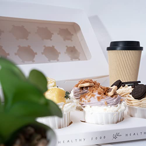 Yeplan 50 Packs Cupcake Boxes,9.4x6.1x3.14 Inches 6 Count Cupcake Box,White Cupcake Containers with Clear Window and Six Treat Holder,Pastry and Cookie Boxes,Bakery Boxes - color: 6 Counts-50 Packs