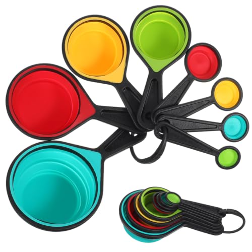 8PCS Silicone Measuring Spoons and Cups Set Adjustable Folding