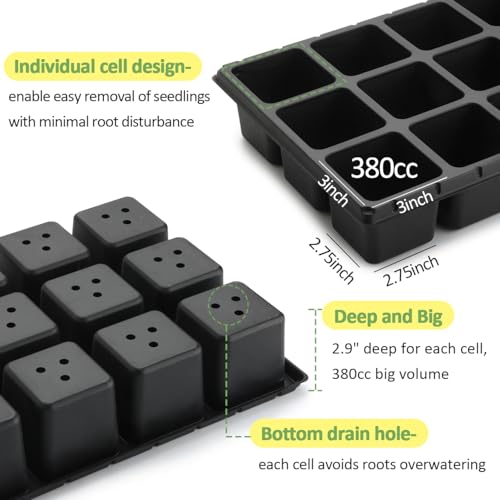 RooTrimmer 3 Inch Square Pots 2.9" Deep 18 Cell Seedling Trays with Water Collection Nursery 1020 Trays No Holes for Seeds Starting and Transplanting (20"x10",10 Sets) - size: 18 Cells