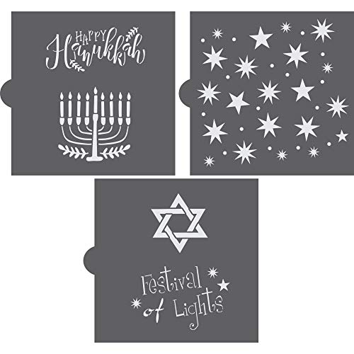 Hanukkah Cookie Stencils - Food Grade for Cake and Cookie Decorating - Set of 3 Reusable