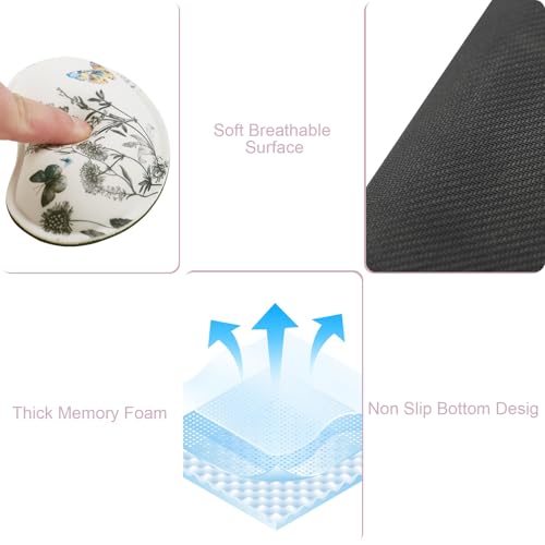 MEGREZ Large Mouse Pad&Wrist Rest Support for Mouse&Keyboard Wrist Rest, Ergonomic Memory Foam Wrist Rest, 3-in-1 Non-Slip Base Cloud Shape Desk Pad Mat for Home/Office, Butterfly and Flower