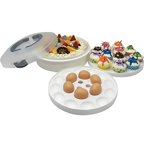Portable Pie Cupcake Carrier with Lid and Tray 3-In-1 Round Cupcake Container Egg Holder Deviled Egg Tray Muffin Tart Cookie Food Keeper 10 Inch