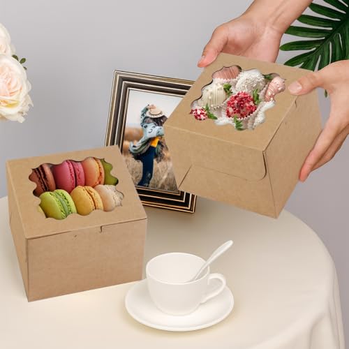 WINKIO Cookie Boxes, Treat Bakery Dessert Pastry Favor Donut Mini Cake Box - color: brown, size: 6×6×5 in