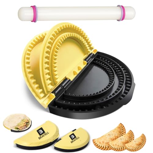 3-in-1 Tortilla Sealer, Tortilla Crimper Includes Free Rolling Pin – Adjustable and Removable 6, 8 & 10 Inch Plates for Burritos, Tacos, Quesadillas, Dumplings & Sandwiches – Yellow & Black