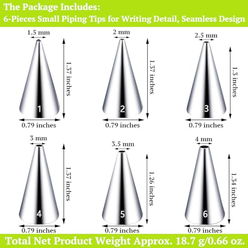 Suuker Round Piping Tips Set, 6-Piece Cake Decorating Tips