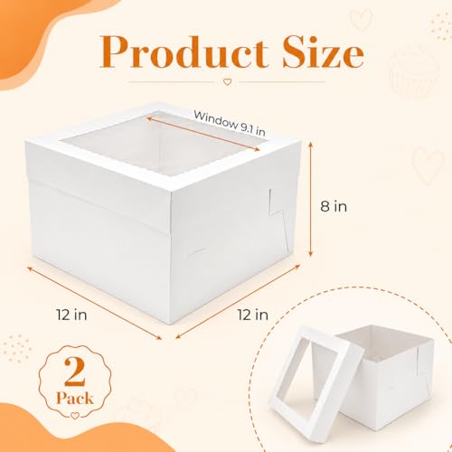 NPLUX 2 Pack Halloween Bakery Boxes, 12x12x8 Cake Boxes for Custom Cakes