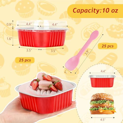 LNYZQUS 10oz Mini Cake Pans with Lids, Small Cinnamon Roll Containers - color: Red, size: Square- 10oz