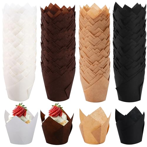 Ruisita 150 Pcs Mini Cupcake Liners Muffin Liners Baking Cups - color: Natural, White, Brown, Black