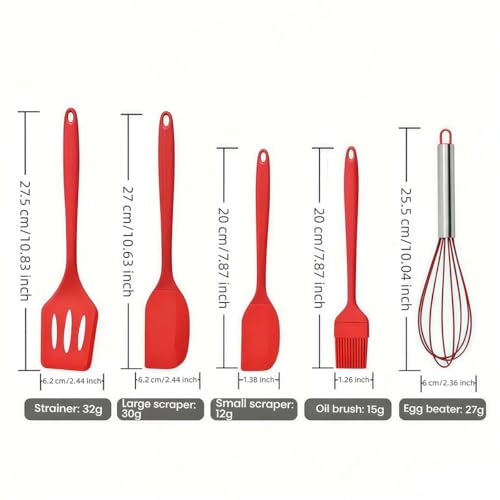 5-Pcs Rubber Spatula Set,Bowl Scraper & Flat Baking Spatula Spoon,Blue