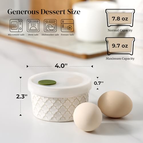 DOWAN Ramekins Oven Safe with Lids 8 oz, Charcuterie Boards Bowls Set for Creme Brulee, Souffle, Dipping Sauces, Custard Cups Ceramic Food Storage Containers, Set of 6, Beige - size: 8 oz