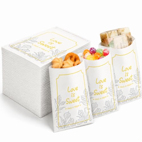ZAVOOS 150 Pieces Love is Sweet Paper Treat Bags, 5 x 7.8 Inch