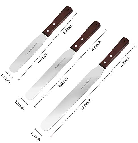 Straight Cake Icing Spatula set of 3 Professional Stainless Steel Cake Decorating Frosting Spatulas, 6"-8"-10" Flexible Resistant Blade, Wooden Handle for Easy Grip - size: 6" & 8" & 10" Straight spatulas