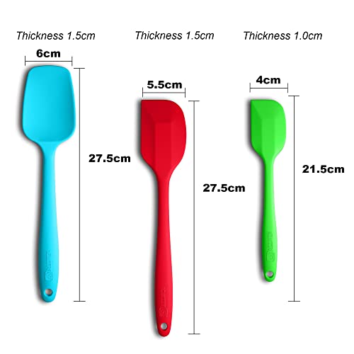 3-Piece Silicone Spatula Set, 600°F Heat Resistant, Multicolored - color: E-Green/Blue/Red