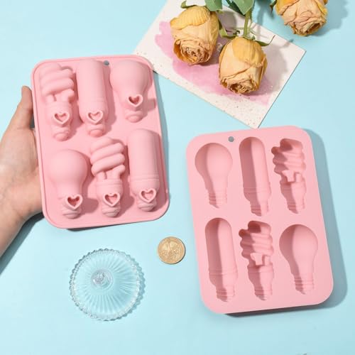 Airssory 2 Pcs Light Bulb Silicone Mold Pink 17.2x12.1x2.2cm Flexible Baking Candy Chocolate Molds for Soap Resin Candle DIY Craft - color: Light Bulb Silicone Molds
