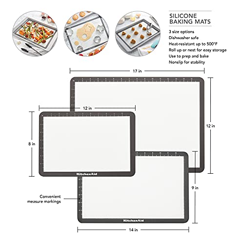 KitchenAid Silicone Medium Baking Mat, 9x14-Inch, Gray - size: 9"L x 14"W