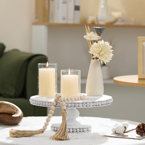 Rustic 12 Inch Round White Wood Cake Stand, Pedestal for Wedding