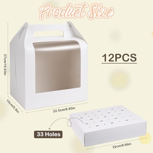 12Pcs Portable Cake Pop Holder Boxes, White Candy Boxes with Clear Window Cakes Pop Boxes Packaging Gift Cakes Pop Stand for Lollipops, Candy Pops, Wedding Birthday Baby Shower Party