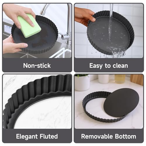 9.5" Fluted Non-Stick Carbon Steel Tart Pan with Removable Bottom - size: 9.5 inches
