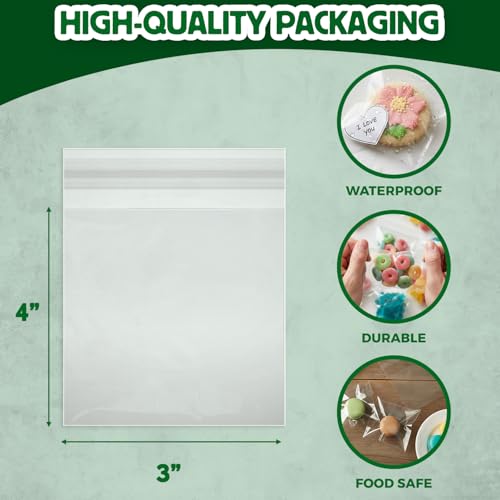 Seal Fresh Self Sealing Cellophane Bags - 3" x 4" (1000 Count) - Clear Plastic Resealable Cello Bag - Cellophane Treat Bags, Cookie Bags for Packaging, Candy bags, Cello Bags, Pastry Bags - size: 3" x 4"