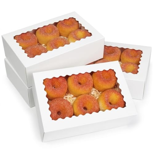 qiqee Auto-pop up Cookie Box with Window 9x6x2.5 Inch White 50Pcs Pastry Macaron Bakery Pie Box for Packaging - color: 9x6x2.5, 50Pcs, White