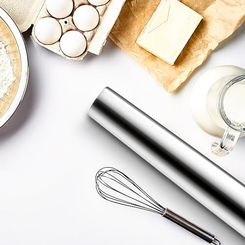 Rolling pin, Smooth Stainless Steel Rolling Pin, Tapered Design Bread Roller Pin，Rolling Pin for Baking Fondant, Pizza, Pie, Pastry, Pasta, Dough, Cookies, 16.7-inch Large Roller Pin