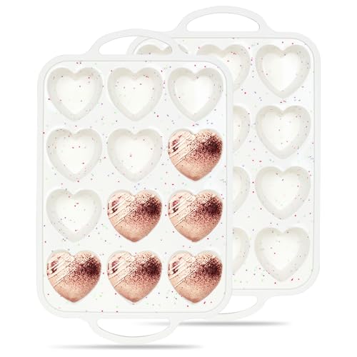 12 Cup Heart Shaped Silicone Muffin Pan for Baking with Metal Frame - color: Cream, size: 12-Cup Heart