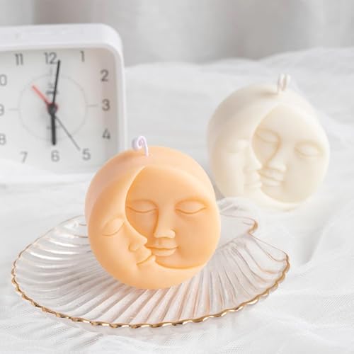 Sun and Moon Silicone Soap Molds 4 Cavity Crescent Moon Face Silicone Soap Mold Bath Bomb Molds for Homemade Lotion Bar Polymer Clay DIY Candle Resin Making Wax Candy Chocolate - color: Purple