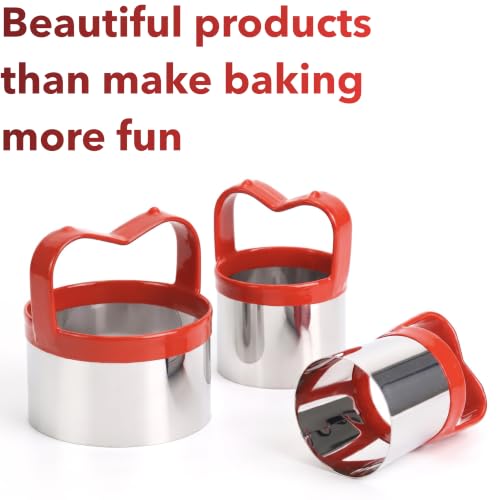 3Pcs Round Cookie Cutters with Handle, Circle Biscuit Cutter for Baking, Dough Cutter, Metal Cookie Cutters, Coated and Soft PVC for Protection