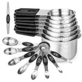 Magnetic Measuring Cups and Spoons Set 16, Metric & US Stainless Steel Measuring Cups and Spoons Set for Dry & Liquid, Metal Measure Cups & Spoons & Leveler for Kitchen&Baking, Black