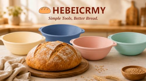 4Pcs 9" Silicone Banneton Bread Proofing Baskets with Dual Handles - color: Pink,Beige,Blue,Green - 9'' Round